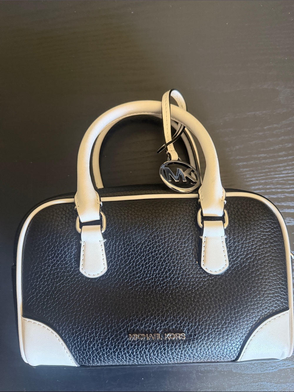 Michael Kors Black and White Pebbled Leather Satchel - Picture 4 of 4
